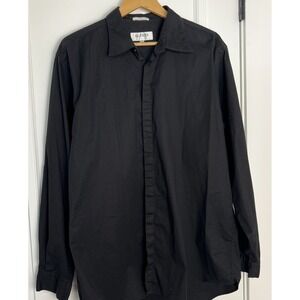 Alfani Mens Black Button Down Dress Shirt Black White XL Hidden Buttons! Formal